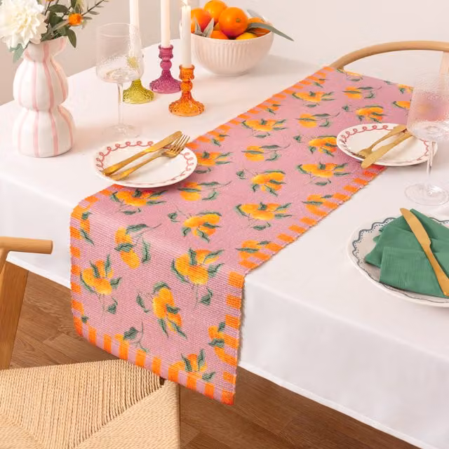 Make it a Home Pink Striped Mediterranean Oranges Indoor-Outdoor Weatherproof Table Runner, Length: 230 cm