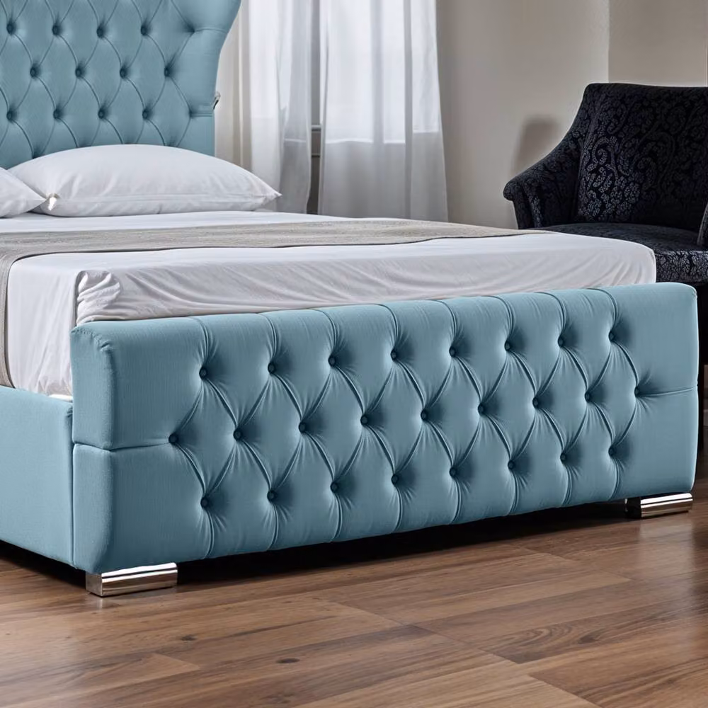 UK Bed Furniture Isabella Upholstered Slatted Base Bed with 48 Inch Wingback Headboard in Light Blue, W/D/H: 90 x 190 cm – 4