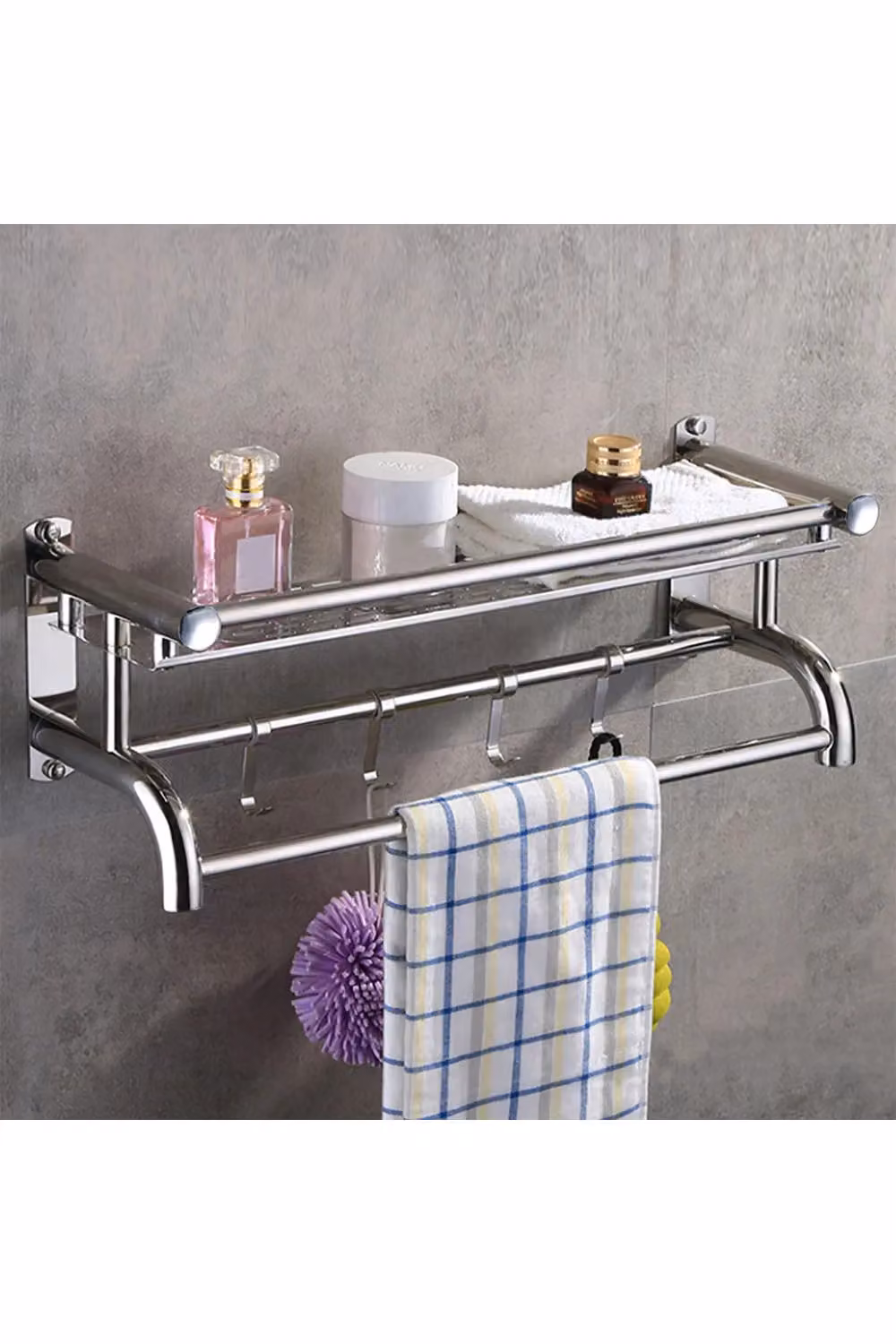 Living and Home Stainless Steel Wall Mounted Bathroom Shelf Organizer in Silver – 3
