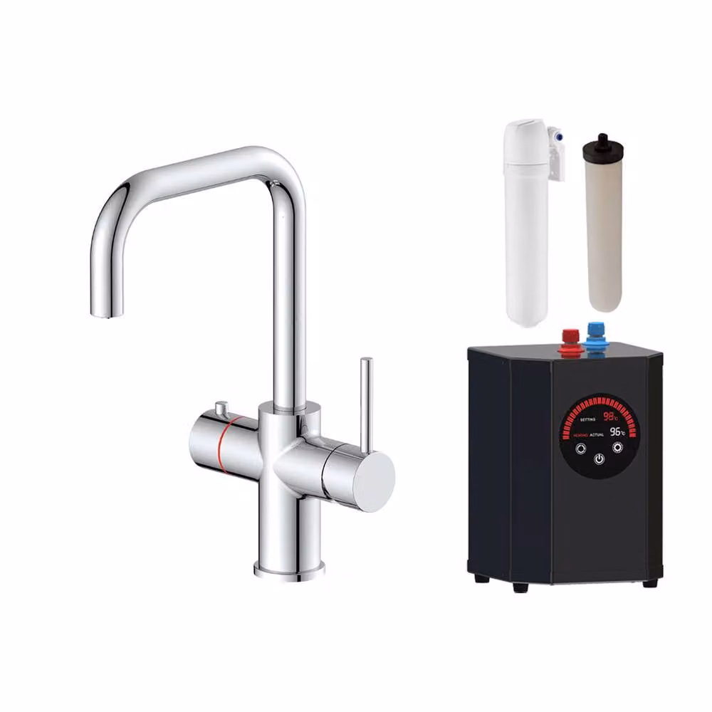 Nes Home 3 in 1 Single Lever Boiling Water Kitchen Mixer Tap Set in Chrome Silver – 3