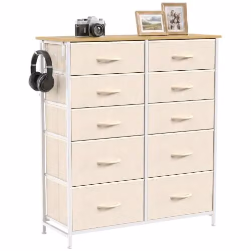 HOMCOM Beige Chest of Drawers with 10 Fabric Drawers for your Bedroom