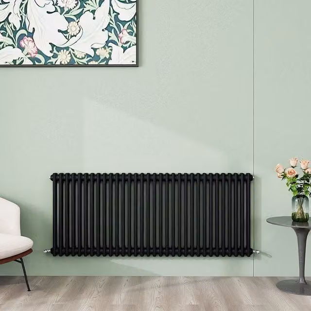 AicaBathroom Horizontal Traditional Cast Iron Style 2 Column Steel Radiator in Black, H 146 cm x W 60 cm x D 60 cm
