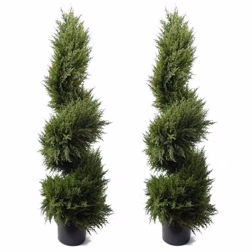 Leaf Artificial Topiary Tree Pair in Green, H 120 cm x W 40 cm x D 40 cm