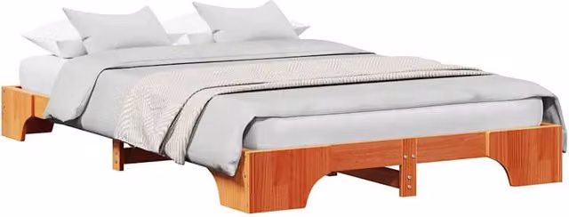 Berkfield Home Modern Solid Wood Bed Frame in Wax Brown, W: 120 cm, L: 190 cm