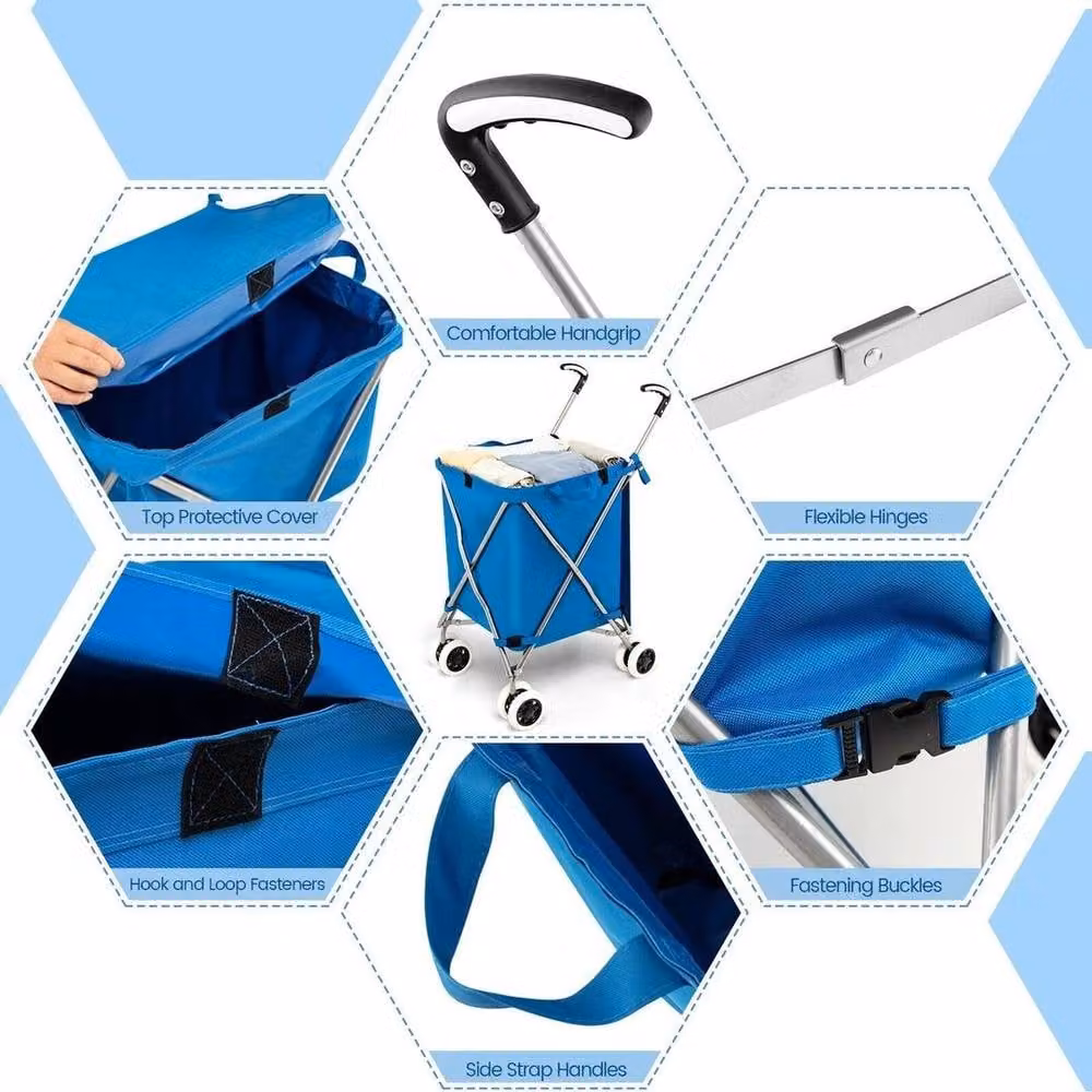 Kelvenix Foldable Lightweight Grocery Shopping Cart, 90L, Blue – 2