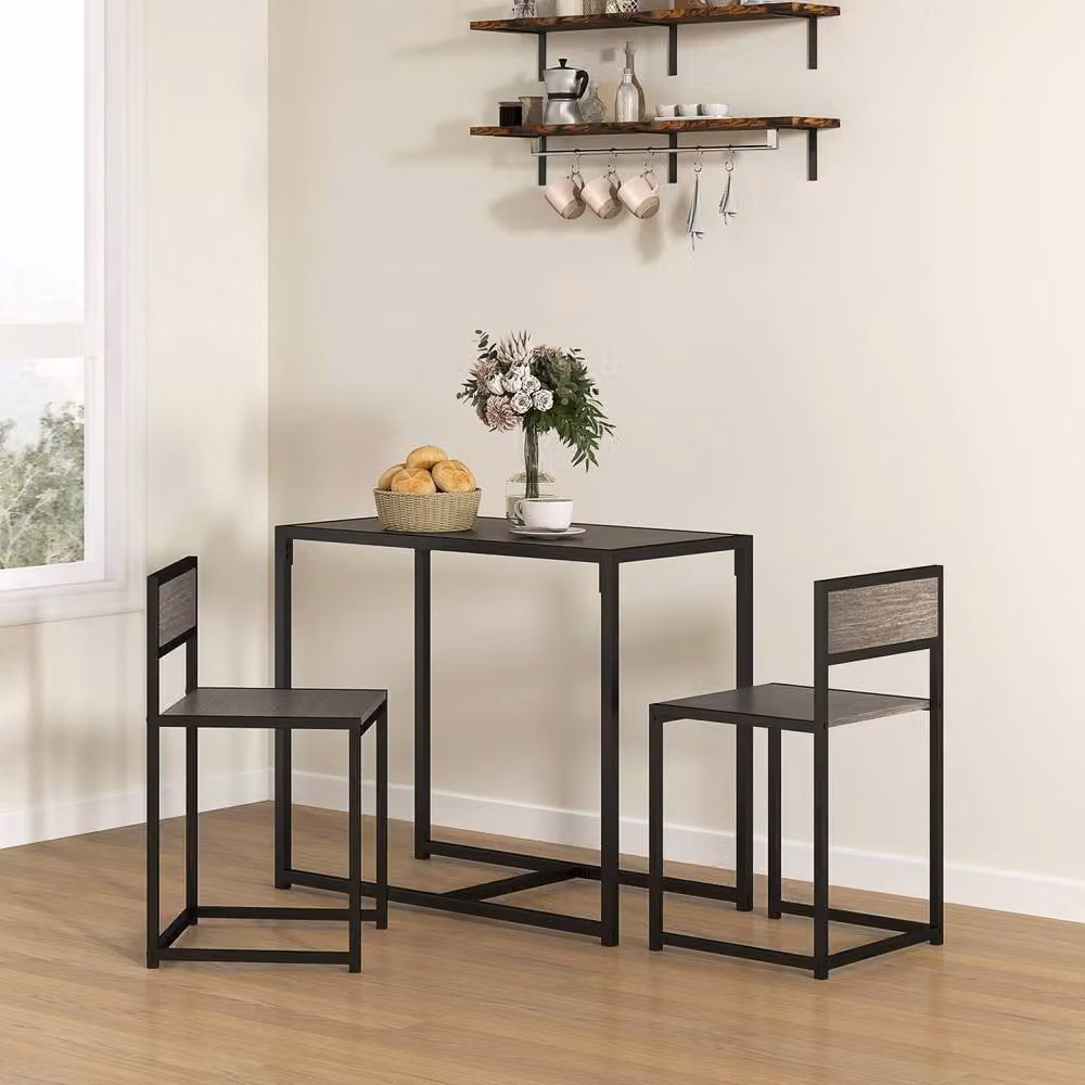 Wyld Haus Zikeba Grey Wood Effect Compact Dining Table and 2 Stool Set – 3