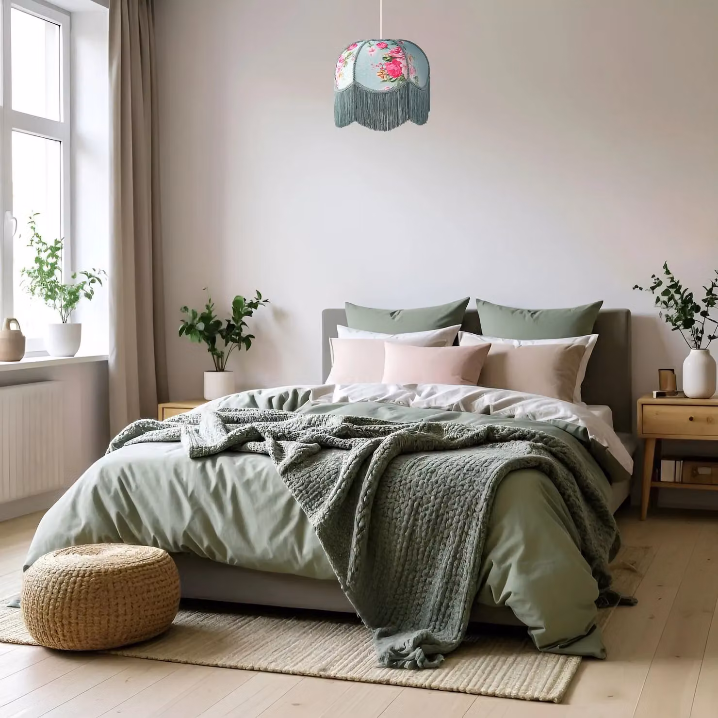 Happy Homewares Duck Egg Blue and Pink Rose Victorian Fabric Lamp Shade with Embroidered Trims – 4