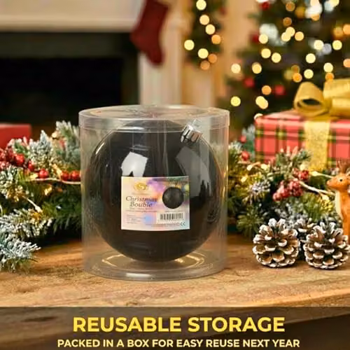 Shatchi Black Round Plastic Christmas Bauble Hanging Ornament, 20 cm – 3