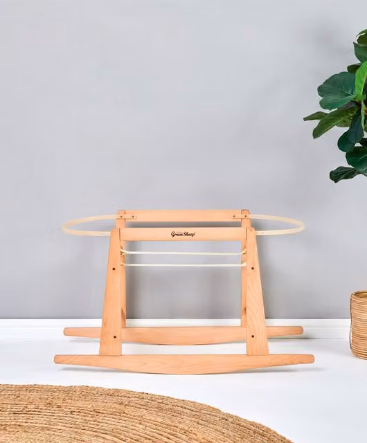 The Little Green Sheep Moses Basket Rocking Stand in Natural Brown Beech Wood