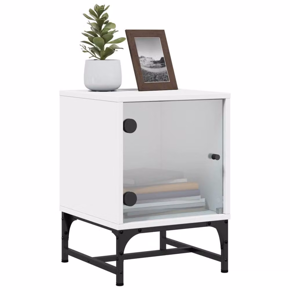 Berkfield Home Bedside Cabinets with Glass Doors, 2 Pack, White, W/D/H: 35 x 37 x 50 cm – 3