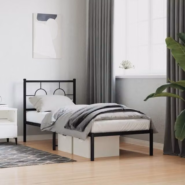 Berkfield Home Metal Bed Frame with Headboard, Black, W/D/H: 80 x 200 cm – 1