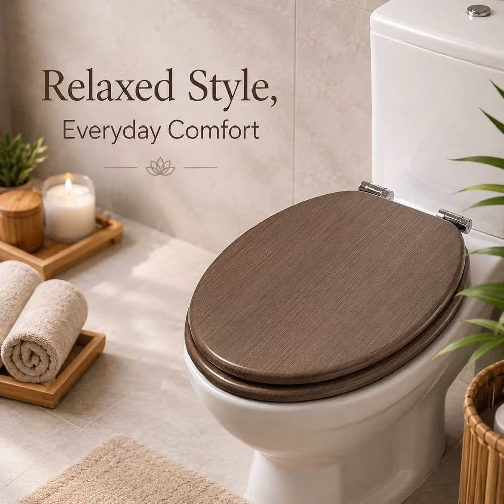 EONLION Oval Wooden Easy Fit Bathroom Toilet Seat in Brown – 2