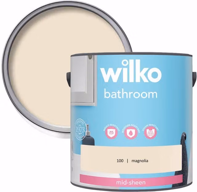 wilko Mould Resistant Water Based Bathroom Paint, Mid Sheen, Beige, 2.5 l