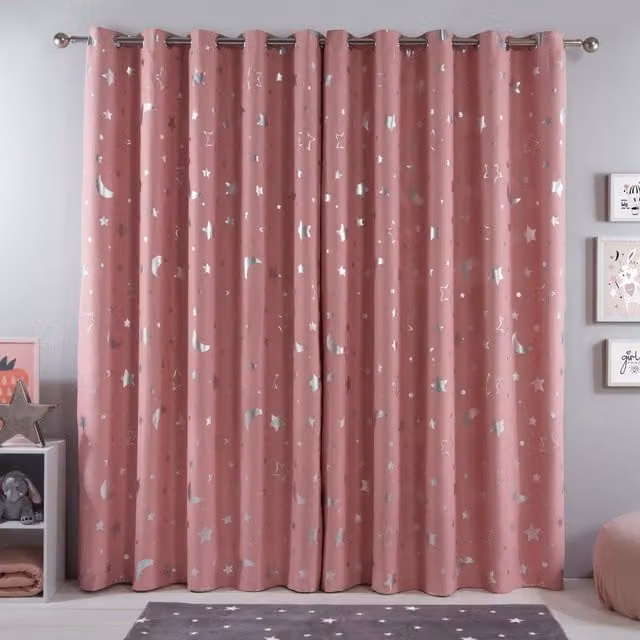 Dreamscene Pink Galaxy Star Eyelet Blackout Thermal Curtains