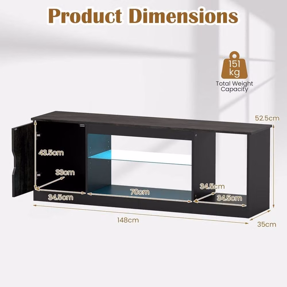KORVIXA Black Modern Entertainment Centre TV Stand with Integrated Lighting and Media Compartments, W/D/H: 100 x 100 x 100 cm – 2