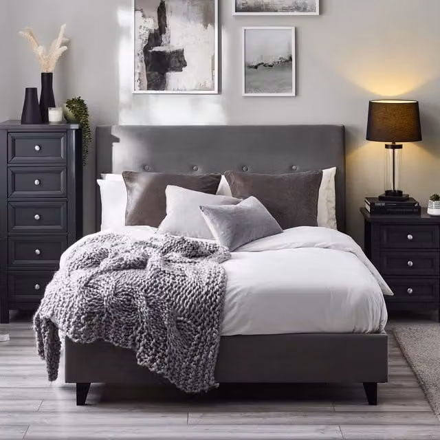 Julian Bowen Shoreditch Upholstered Velvet Bed in Grey