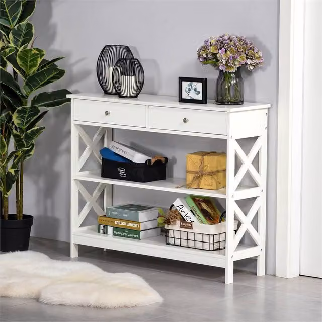 EONLION White Console Table with Shelves and Drawers, Width: 100 cm