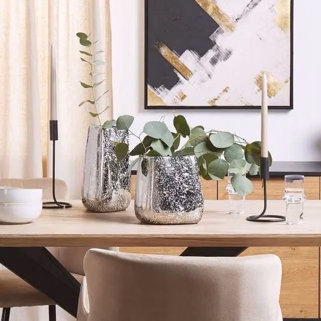 Wyld and Coco Glamour Style Abstract Ceramic Decorative Vase in Silver and White, Height: 27 cm
