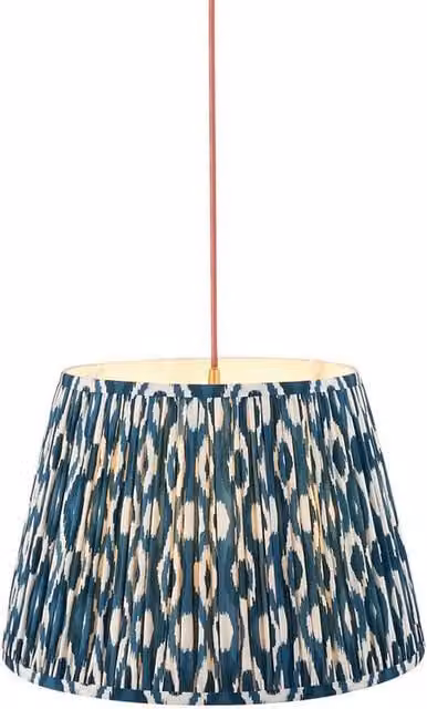 Netlighting Eltham Red Flex Pendant Light with Blue Fabric Ikat Shade and Aged Brass Finish, Diameter: 40 cm – 1