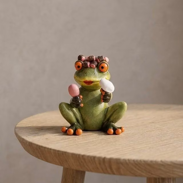 Garden Greatness Quirky Hairdo Frog Figurine Ceramic Ornament in Green and Multicolour