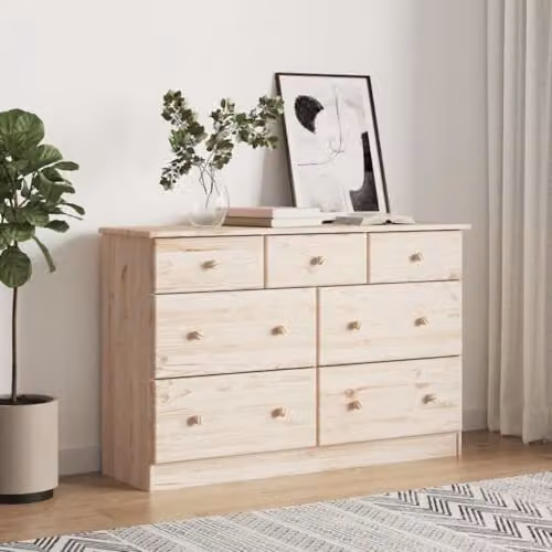 vidaXL ALTA Chest of Drawers in Natural Brown Solid Pine Wood, W/D/H: 112 x 35 x 73 cm – 2