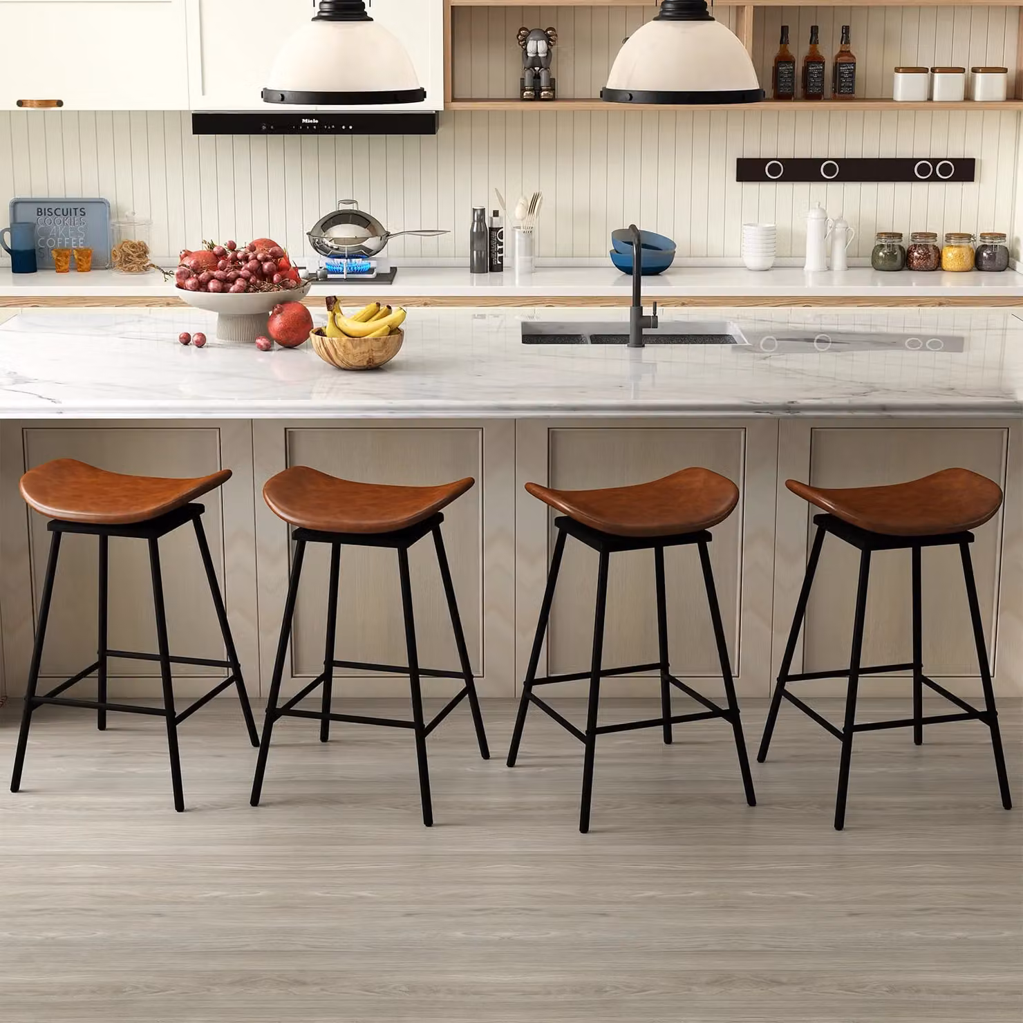 Costway Set of 2 Brown Faux Leather Swivel Barstools with Metal Frame – 7