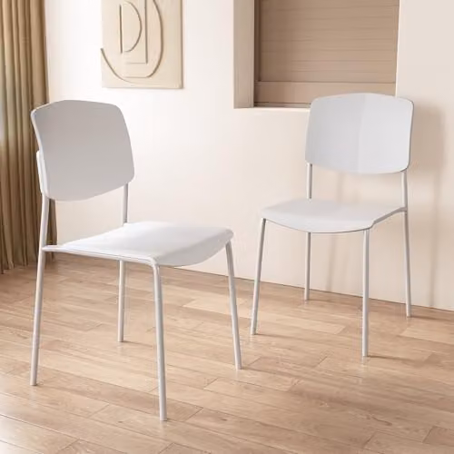 Core Products Academy Set of 2 Stackable White Plastic Dining Chairs with Black Metal Legs – 2