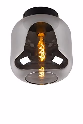 Lucide Joanet Dimmable Glass Flush Ceiling Light, Grey, Diameter: 25 cm