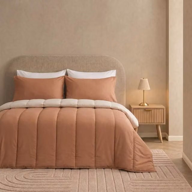 OHS Reversible 10.5 Tog Coverless Microfibre Duvet with Pillowcases in Terracotta, Double, W: 200 cm x L: 220 cm – 1