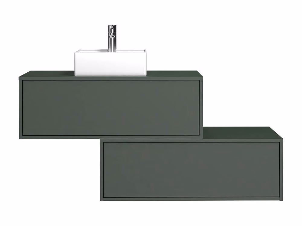 Vente-unique Matt Green Light Wall-Mounted Bathroom Unit with Single Basin and Two Drawers W/D/H: 94 x 47 x 32 cm – 2
