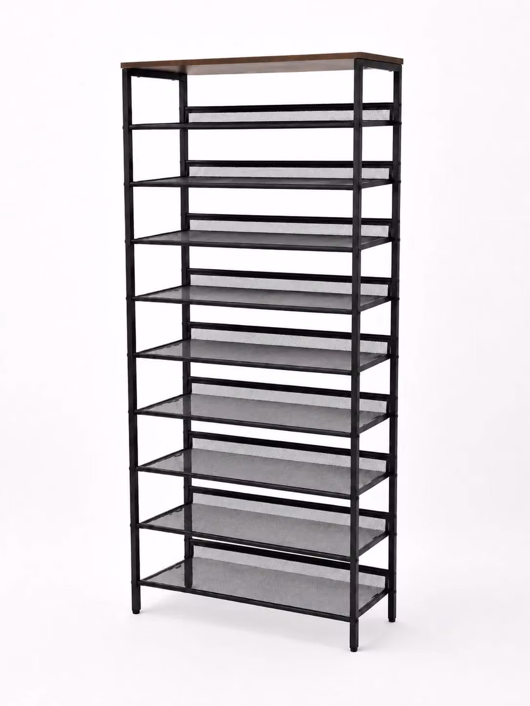 Storvo 10 Tier Tall Hallway Shoe Rack with Adjustable Shelves in Brown and Black – 5