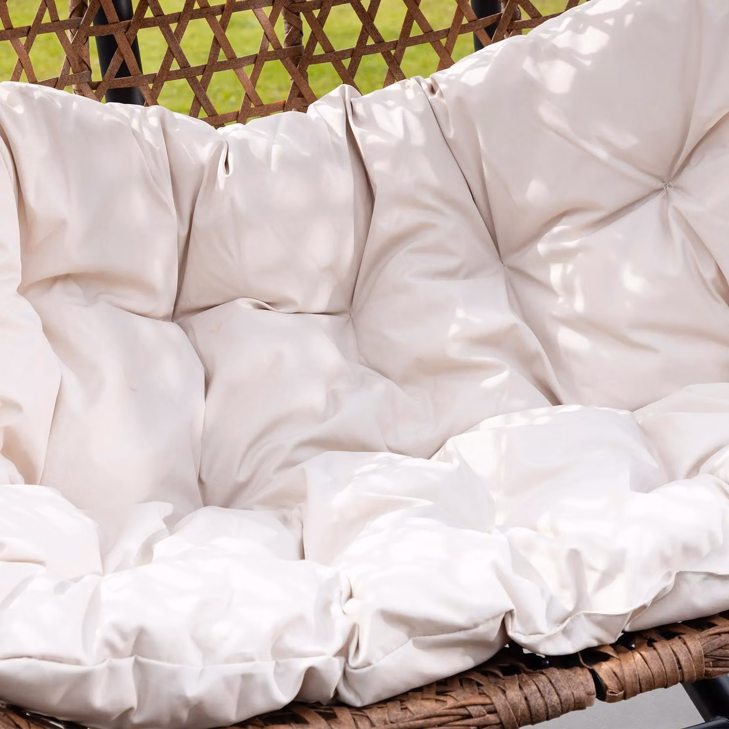 Artemis Home Beauchamp Swinging Double Garden Seat in Beige Polyrattan with Weatherproof Cushions – 3