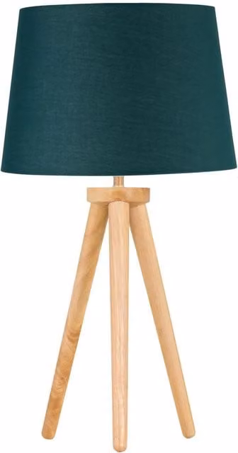 First Choice Lighting Voyage Table Lamp with Light Oak Wood Base and Dark Green Fabric Shade in Brown