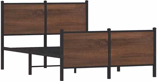 Berkfield Home Industrial Metal Bed Frame with Drawers in Brown Oak, W/D/H: 120 x 200 x 91.5 cm