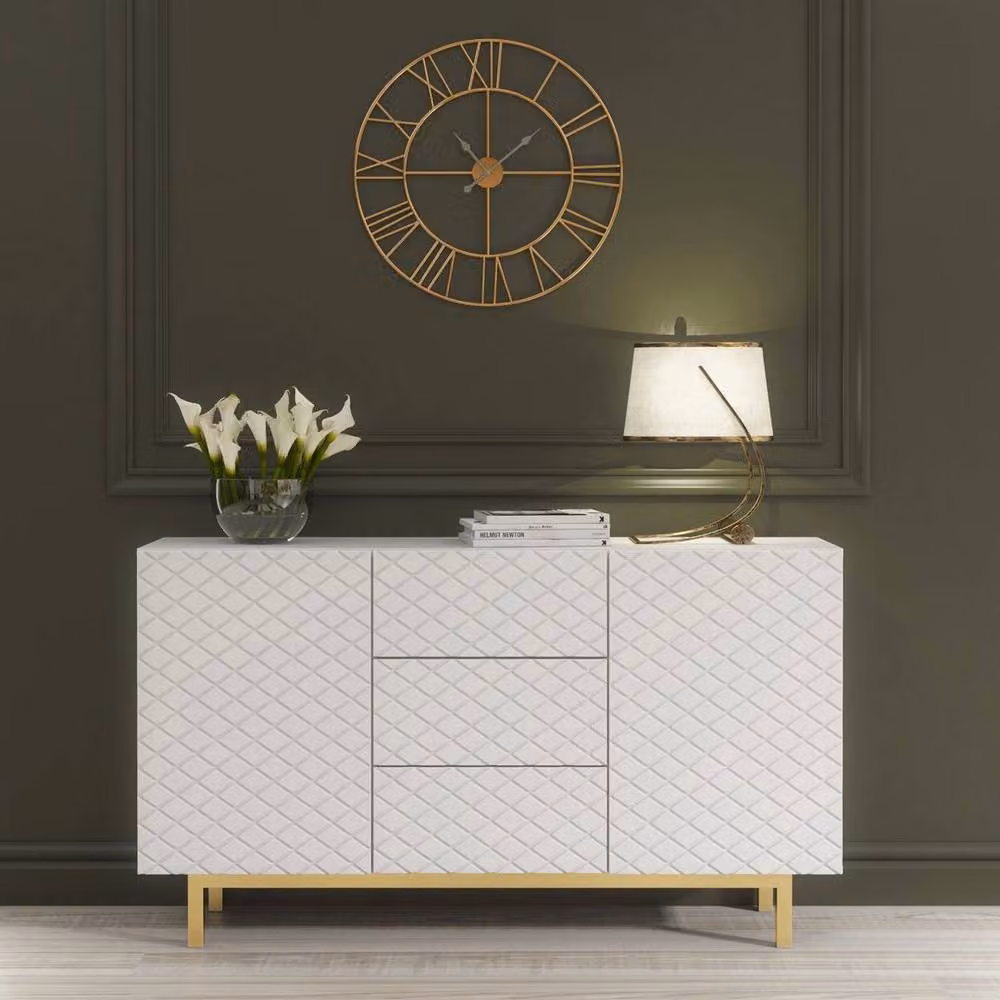 FORGEVIO Modern Geometric TV Unit Sideboard Cabinet in White and Gold – 3