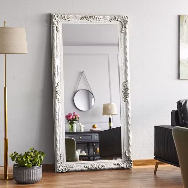 Livingandhome Oversize Retro Rectangular Full Length Freestanding Mirror in White