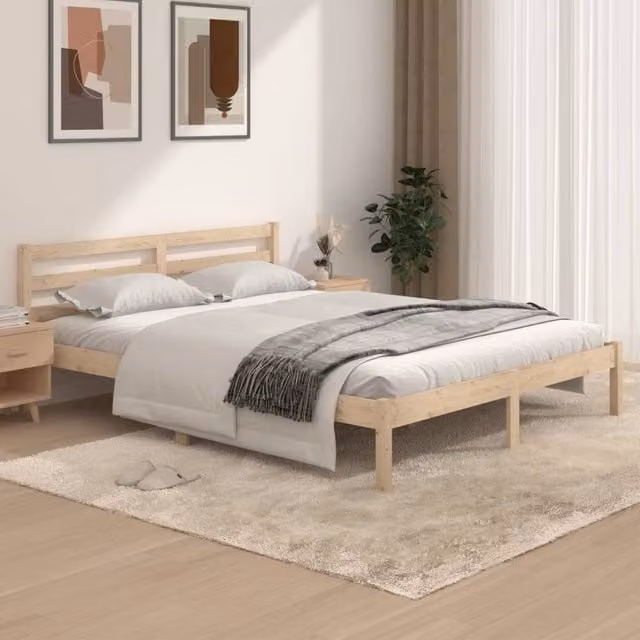 Berkfield Home King Size Solid Wood Pine Bed Frame in Brown, W/D/H: 150 x 200 cm – 1