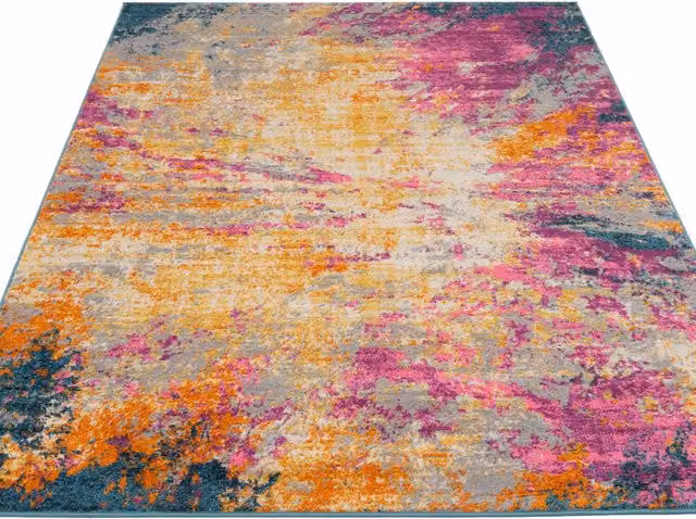 The Rug House Colour Burst Abstract Area Rug in Yellow, Pink and Multicolour, 280 cm
