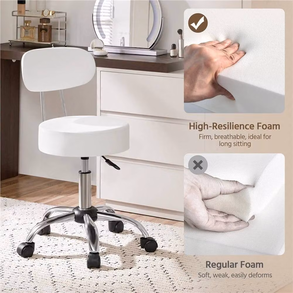 Kelvenix White Faux Leather Swivel Salon Stool with Castors – 2