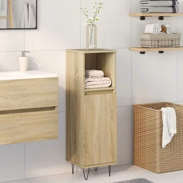 Berkfield Home Practical Bathroom Cabinet in Sonoma Oak, Light Brown, W/D/H: 30 x 30 x 100 cm – 1