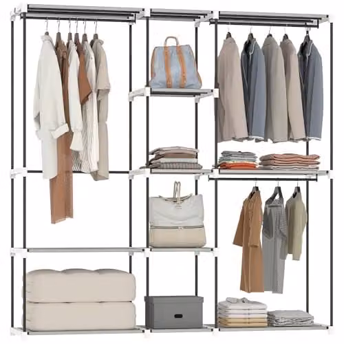 HOMCOM Portable Open Clothes Wardrobe in Grey, W/D/H: 182 x 43 x 185 cm – 1