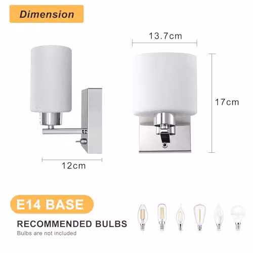 Harper Living Modern Oval Wall Sconce in Polished Chrome with Glass Shade and Toggle Switch, E14 Socket – 2
