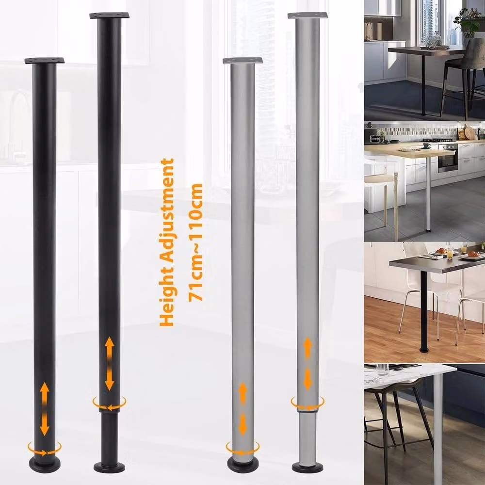 NESTLUNE 2-Piece Adjustable Grey Kitchen Worktop Desk and Breakfast Bar Table Legs, W: 1000 cm, D: 52 cm – 2