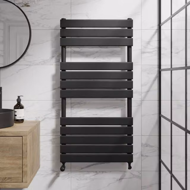 Temprazo Wall Mounted Steel Heated Towel Rail, Black, W: 120 cm, H: 60 cm, D: 60 cm
