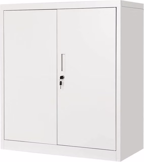 KORVIXA Metal Freestanding Storage Cabinet with 2 Locking Hinged Doors and Internal Shelves, White, W/D/H: 100 x 100 x 100 cm – 1
