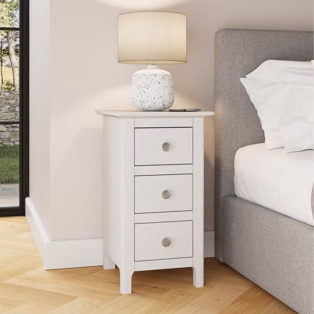 FWStyle White and Grey 3 Drawer Bedside Table Storage Unit with Metal Handles
