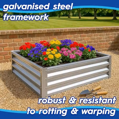 Harbour Housewares Raised Garden Bed in Green Galvanised Steel, W/D/H: 90 x 90 x 30 cm – 2
