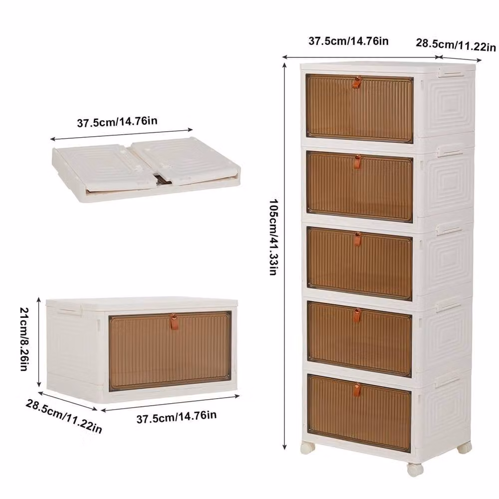 NESTLUNE 5 Tier Foldable Wardrobe Storage Organiser in White and Transparent, W: 100 cm, D: 15 cm, H: 15 cm – 2