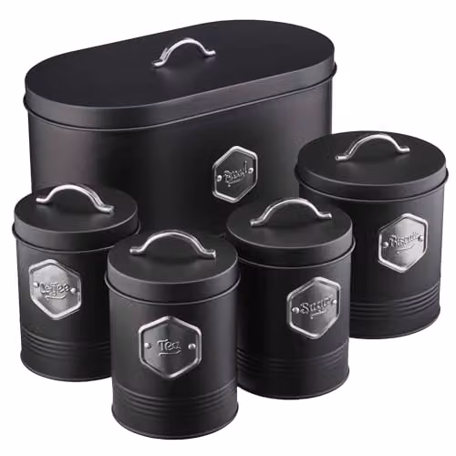 Cooks Professional 7 Piece Airtight Kitchen Canister Set in Black and Silver – 3