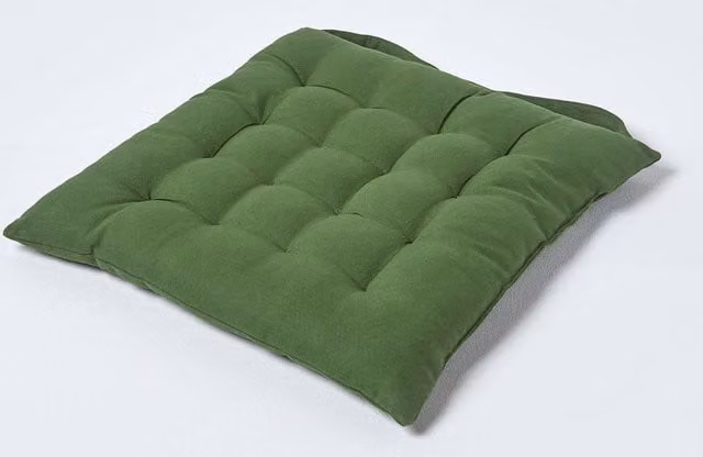 Homescapes Luxury Cotton Seat Pad in Dark Olive Green, W/D/H: 40 x 40 x 6.5 cm